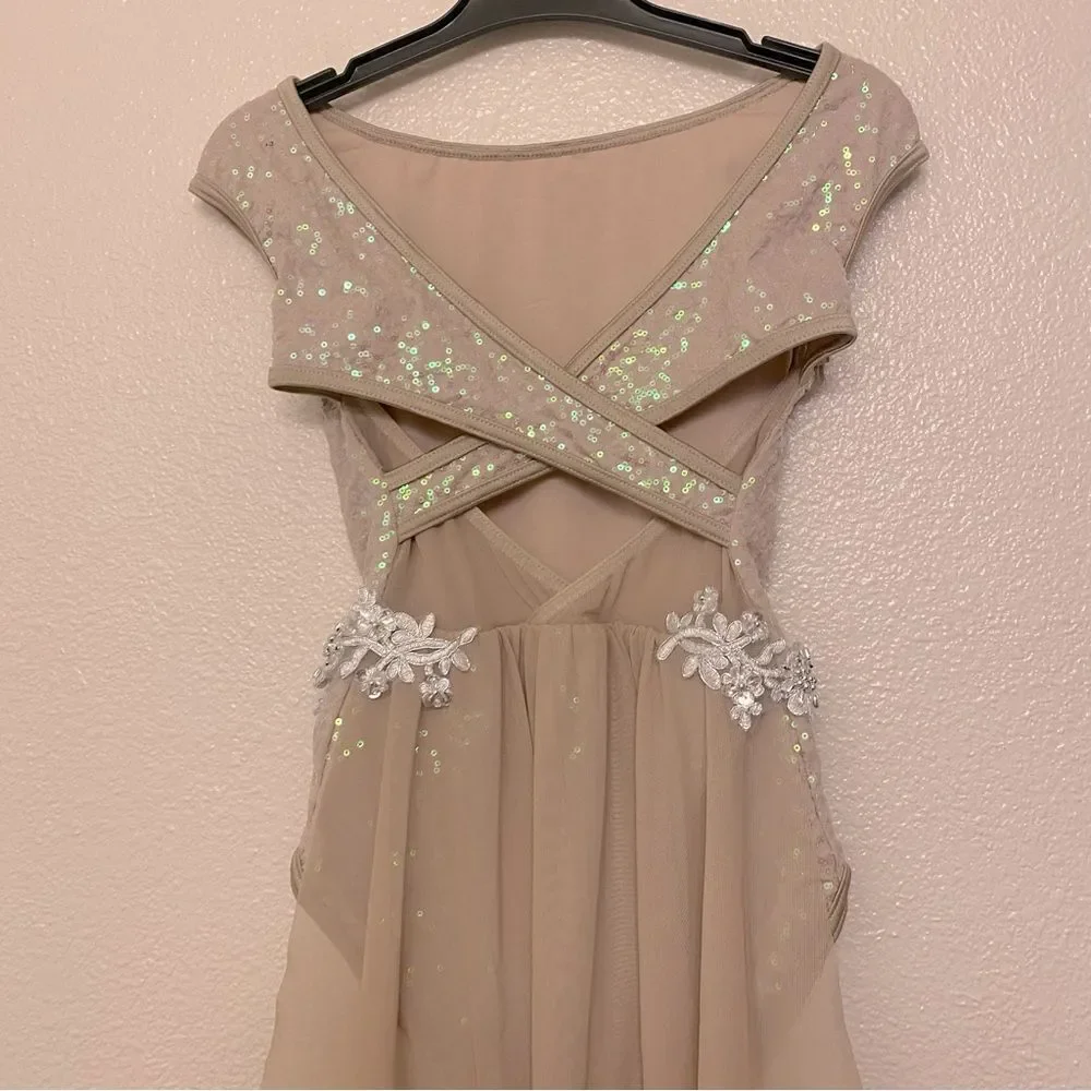 WEISSMAN Dance Costume beige sequin Love Is Just A Word 13442 SA-Small adult
